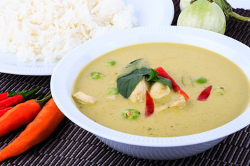 Thai traditional and popular food, Thai chicken green curry intense soup. (Kaeng Khiao Wan Kai) 