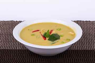 Thai traditional and popular food, Thai chicken green curry intense soup. (Kaeng Khiao Wan Kai) 