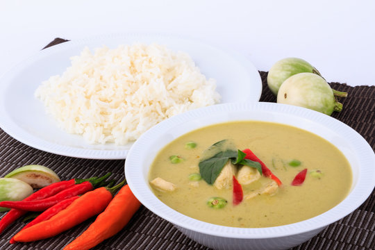 Thai traditional and popular food, Thai chicken green curry intense soup. (Kaeng Khiao Wan Kai) 