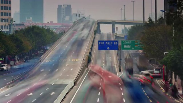 guangzhou city rainy day traffic street panorama 4k time lapse china
