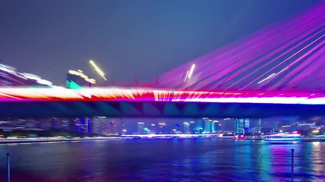 night illumination guangzhou city river ride 4k time lapse china
