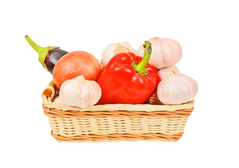 Vegetables in a wattled basket
