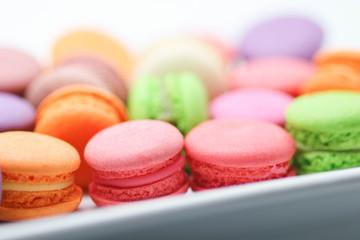 macarons selective focus on dish