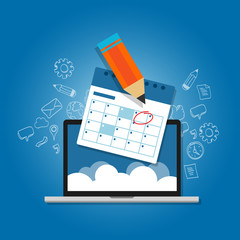 mark circle your calendar agenda online cloud planning laptop - obrazy, fototapety, plakaty