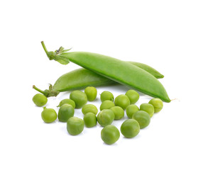 Fresh green peas  on white background