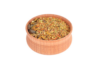 Spice mix in wooden bowl