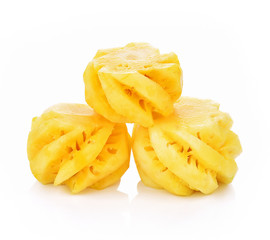 Pineapple fruit slices on white background