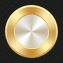 Glossy gold badge on black background