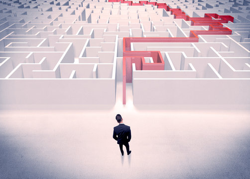 Maze solved for businessman concept