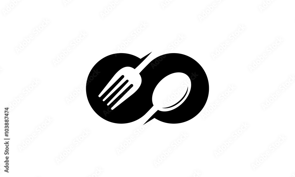 Poster infinity infinite loop mobius motion limitless food fork spoon negative space logo design template