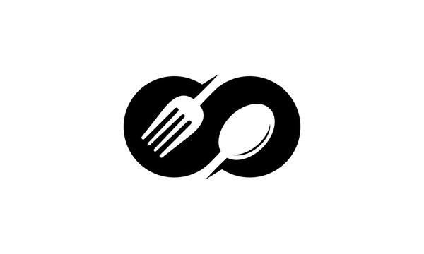 infinity infinite loop mobius motion limitless food fork spoon negative space logo design template