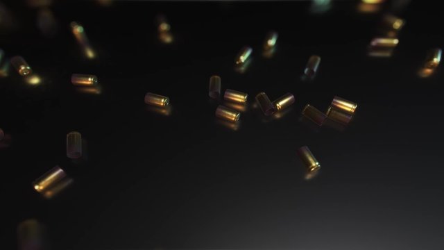 Minimalist scene featuring empty bullet shells on a simple reflective surface.
