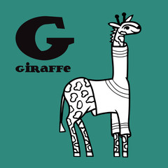 Cartoon giraffe in pullover with letter G. Part of animals alphabet.
