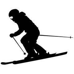 Mountain skier  speeding down slope. Vector sport silhouette.