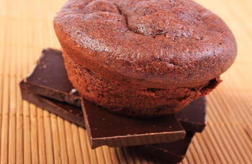 Baked muffins lying on pieces of chocolate