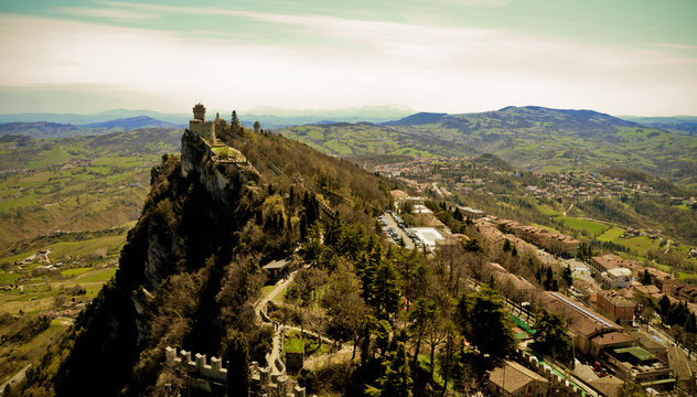 Fortress of Guaita in Republic of San-Marino, Italy. The Guaita fortress is the oldest of the three towers constructed on Monte Titano.