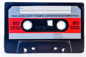 Cassette Tape. Retro audio cassette isolated on white background.