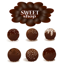 SWEET SHOP,chocolate candy on a white background, illustration, pattern