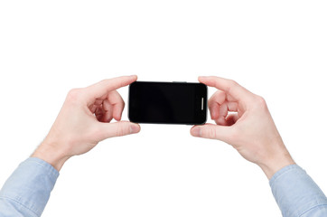 Hand holding big touchscreen smart phone