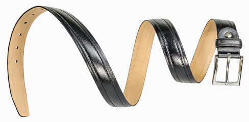 Black leather men's belt in form of spiral