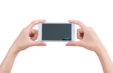 Hand holding big touchscreen smart phone