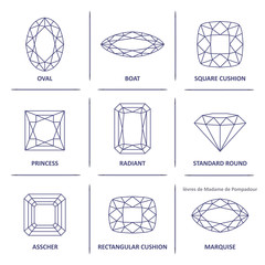 Low poly popular blueprint outline gems cuts infographics