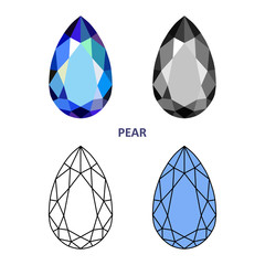 Low poly colored & black outline template pear gem cut © Anna Rassadnikova