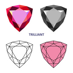Low poly colored & black outline template trilliant gem cut © Anna Rassadnikova