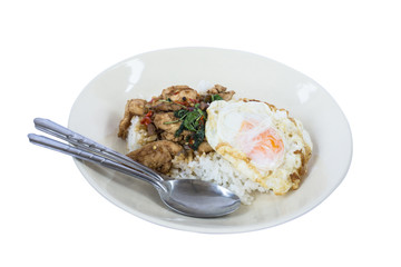 Stir fried chicken with holy basil and rice