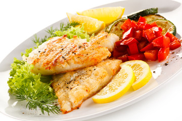 Fish dish - fried cod fillet and vegetables