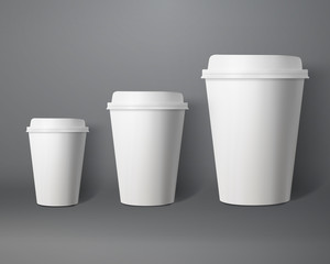 Vector Coffee Cup Set. Photorealistic 3D Vector EPS10 Paper Coff