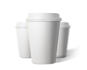 Vector Coffee Cup Set with Blur Depth of Field Effect Isolated o