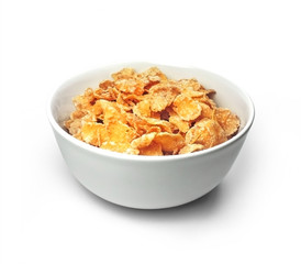 Cornflakes in a bowl, isolated on white