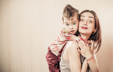 mother and son indoor portrait