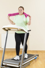 Fat Woman Running Treadmill