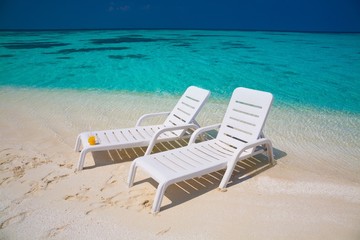 Maldives,  white sunbed and parasol!