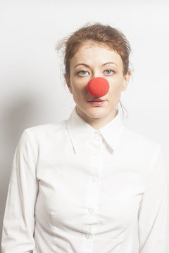 Woman With Red Clown Nose