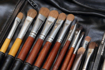 Fototapeta premium makeup brushes kit with pouch set