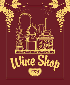 sign for the wine shop with a picture of the winery and grapes