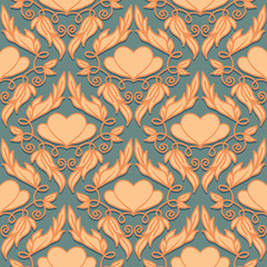 Retro Seamless Pattern with Decorative Hearts
