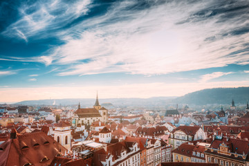 Cityscape of Prague, Czech Republic. View from viewpoint on old 