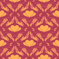 Retro Seamless Pattern with Decorative Hearts