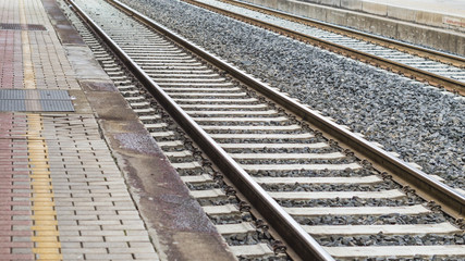 Obraz premium Details of railway lines at Italian Train Station