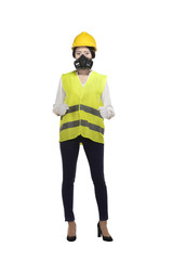 Asian woman wear had hat and safety vest