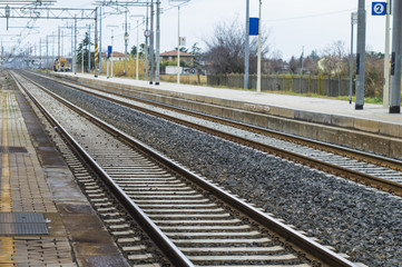 Fototapeta premium Details of railway lines at Italian Train Station
