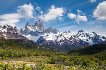 Fototapeta na wymiar fitz roy mountain, mountains landscape, patagonia, south america, argentina, glacier in mountains