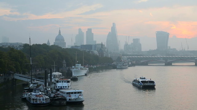River Thames at dawn with St Pauls Cathedral London, UK