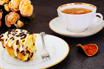 Easter Cake with White Icing, Tea and Chocolate