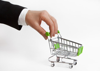 The hand with the empty grocery cart