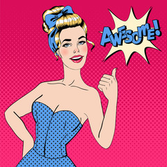Pop Art Style Woman Gesturing Great with Expression Awesome